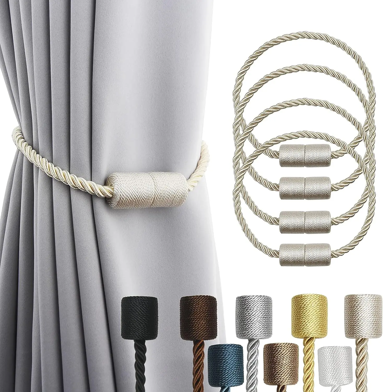 String Tension Clip - 4Pc Columnar Curtain Rope Tiebacks Magnetic